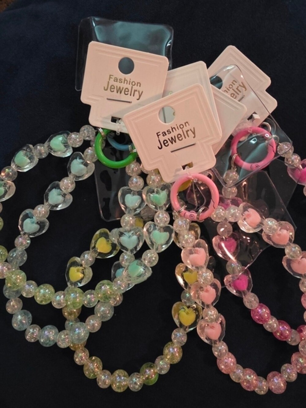 Fashion Jewelry Heart and Iridescent Bead Phone Chain